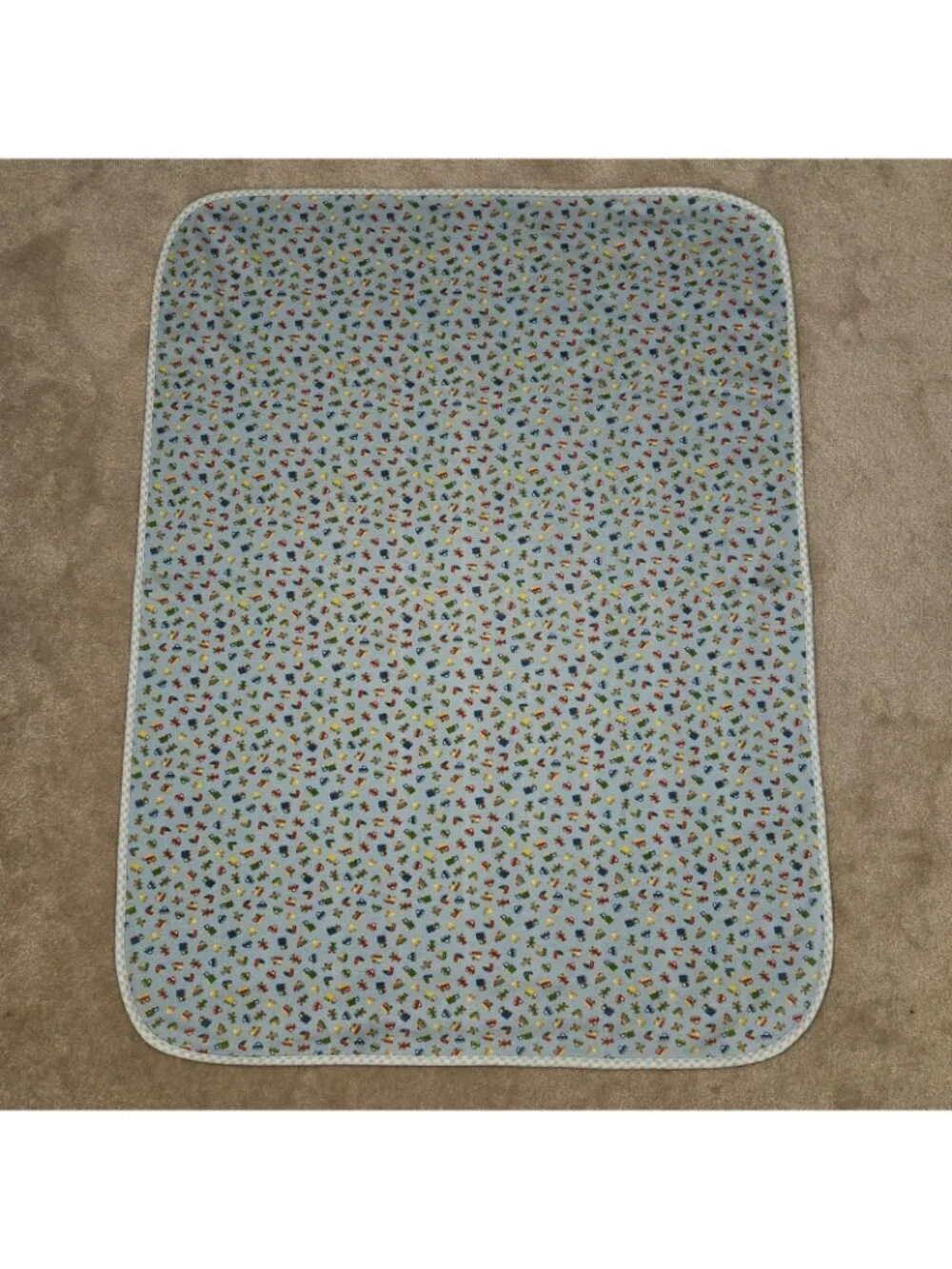 VTG Blue Cotton Baby Blanket Gingham Vehicle Car Truck Airplane Red Yellow Green